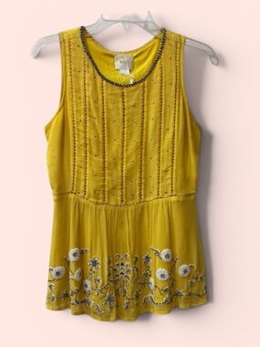 Maeve Yellow Beaded Dressy Tank Top Floral Embroidered Size 4
